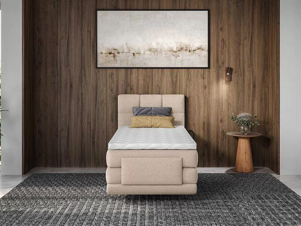 Palacio Conjunto Completo Boxspring, Cabeceira De Cama Acolchoada + Sommiers Articulados Eletricos + Colchão + Sobrecolchão 100X200 Cm Tecido Bege - Lodi Da * Cama Articulada