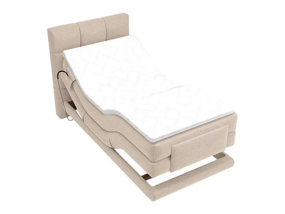Palacio Conjunto Completo Boxspring, Cabeceira De Cama Acolchoada + Sommiers Articulados Eletricos + Colchão + Sobrecolchão 100X200 Cm Tecido Bege - Lodi Da * Cama Articulada