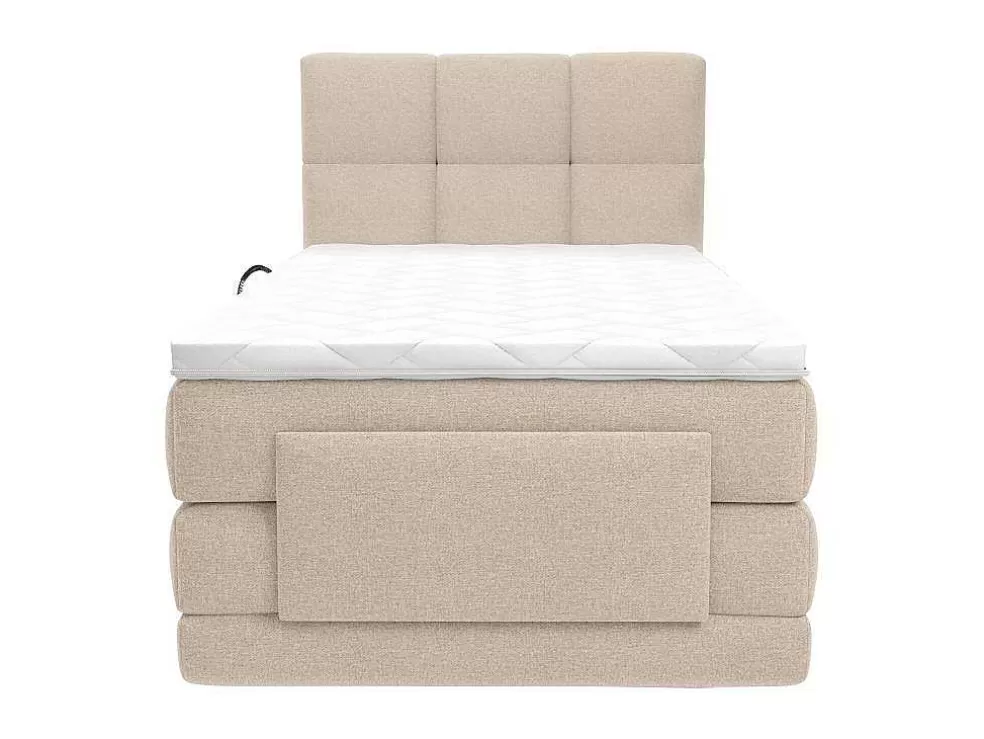 Palacio Conjunto Completo Boxspring, Cabeceira De Cama Acolchoada + Sommiers Articulados Eletricos + Colchão + Sobrecolchão 100X200 Cm Tecido Bege - Lodi Da * Cama Articulada