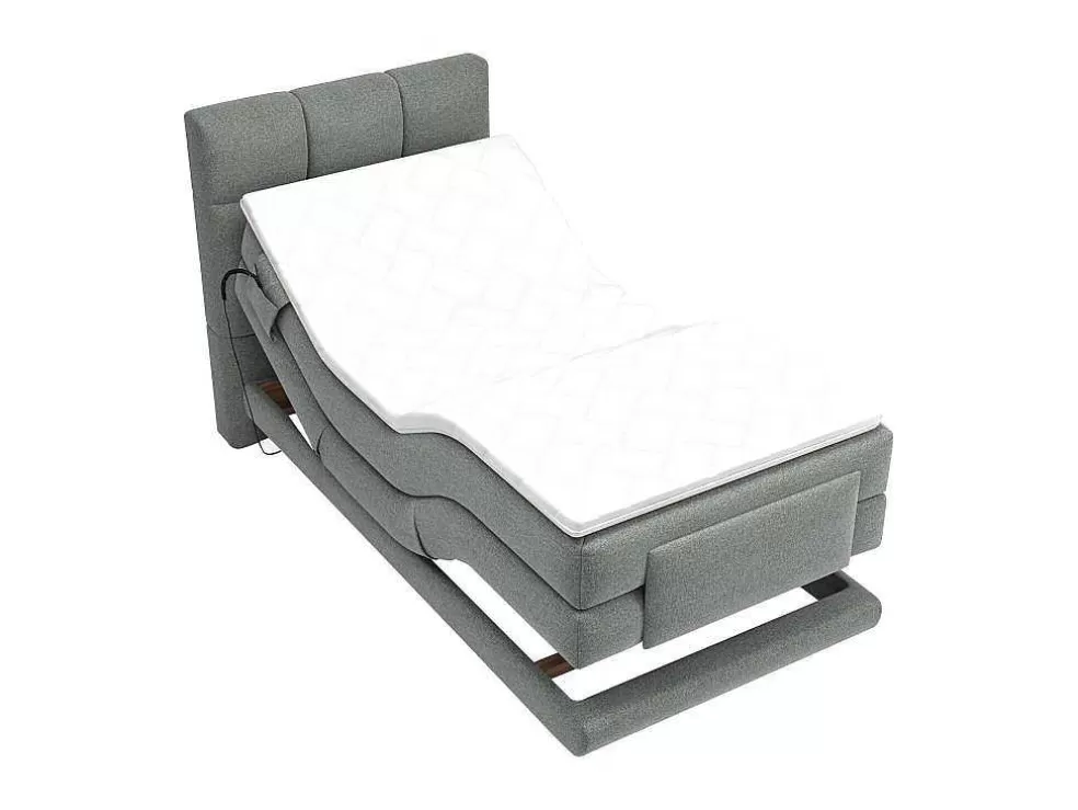 Palacio Conjunto Completo Boxspring, Cabeceira De Cama Acolchoada + Sommiers Articulados Eletricos + Colchão + Sobrecolchão 100X200 Cm Tecido Cinzento-Claro - Lodi Da * Cama Articulada