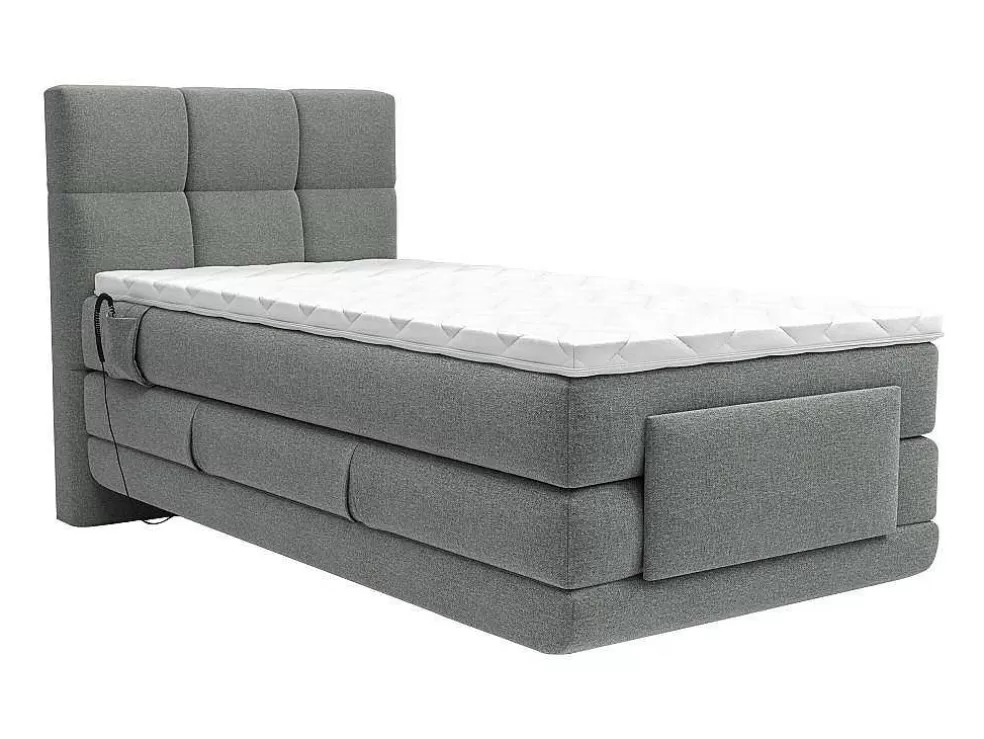 Palacio Conjunto Completo Boxspring, Cabeceira De Cama Acolchoada + Sommiers Articulados Eletricos + Colchão + Sobrecolchão 100X200 Cm Tecido Cinzento-Claro - Lodi Da * Cama Articulada