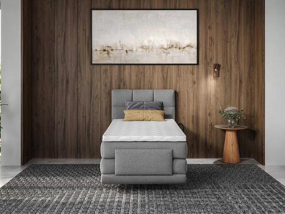Palacio Conjunto Completo Boxspring, Cabeceira De Cama Acolchoada + Sommiers Articulados Eletricos + Colchão + Sobrecolchão 100X200 Cm Tecido Cinzento-Claro - Lodi Da * Cama Articulada