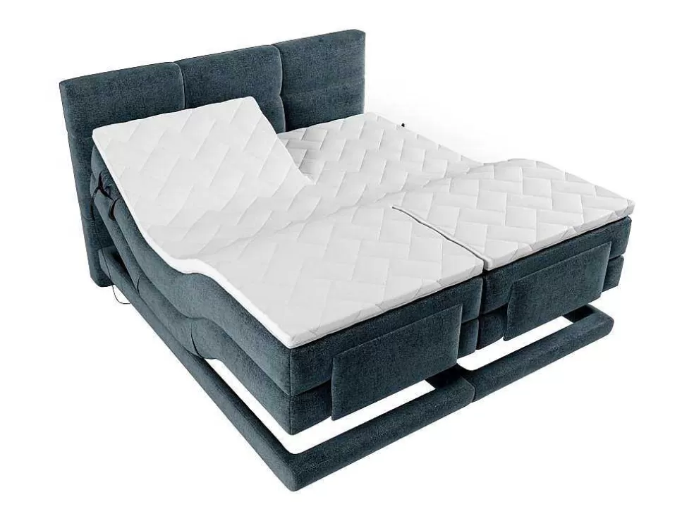 Palacio Conjunto Completo Boxspring Cabeceira De Cama Acolchoada + Sommiers Articulados Eletricos + Colchão + Sobrecolchão 2X80X200 Cm Tecido Azul - Lodi De * Cama Articulada