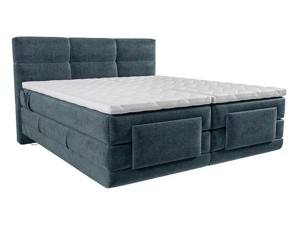 Palacio Conjunto Completo Boxspring Cabeceira De Cama Acolchoada + Sommiers Articulados Eletricos + Colchão + Sobrecolchão 2X80X200 Cm Tecido Azul - Lodi De * Cama Articulada