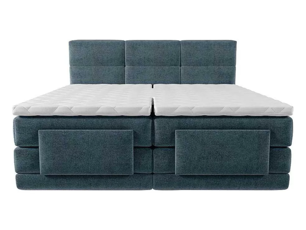 Palacio Conjunto Completo Boxspring Cabeceira De Cama Acolchoada + Sommiers Articulados Eletricos + Colchão + Sobrecolchão 2X80X200 Cm Tecido Azul - Lodi De * Cama Articulada