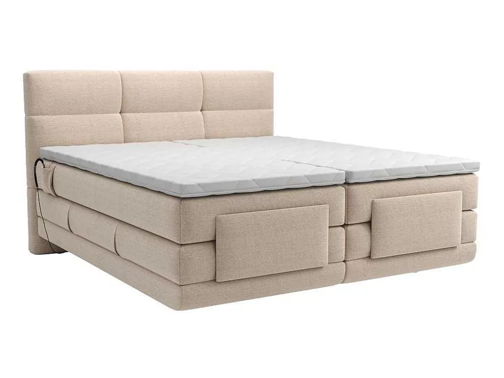 Palacio Conjunto Completo Boxspring, Cabeceira De Cama Acolchoada + Sommiers Articulados Eletricos + Colchão + Sobrecolchão 2X90X200 Cm Tecido Bege - Lodi Da * Cama De Adulto