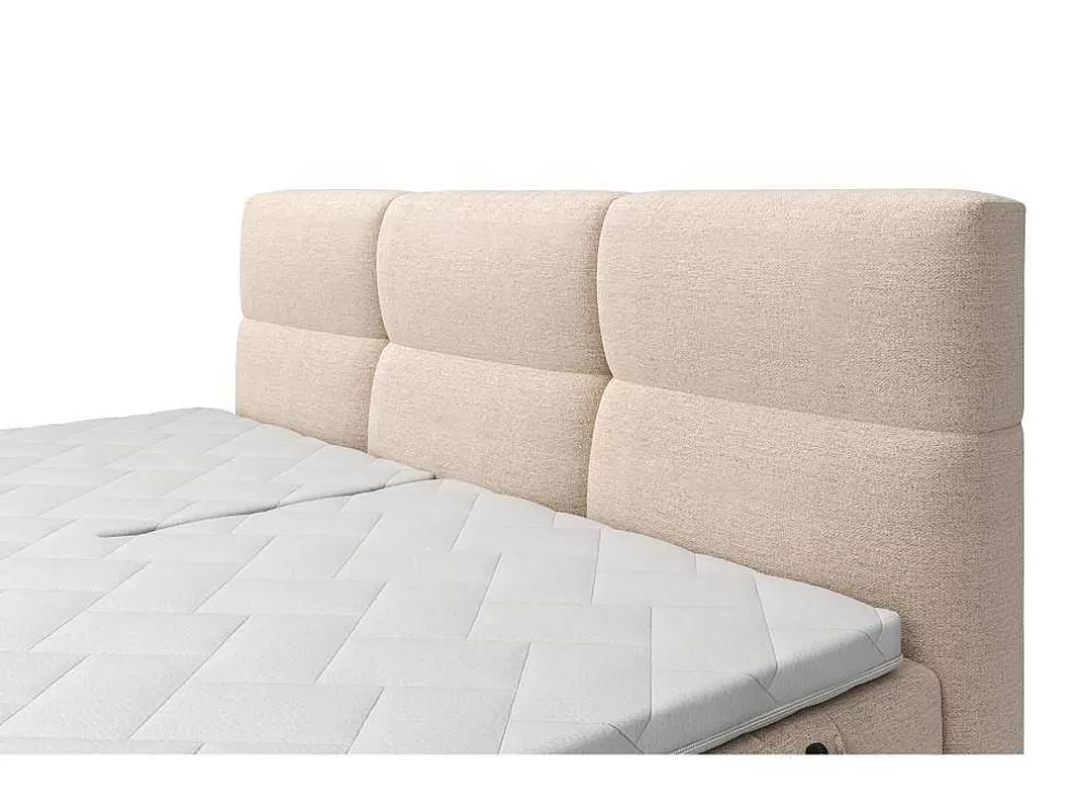 Palacio Conjunto Completo Boxspring, Cabeceira De Cama Acolchoada + Sommiers Articulados Eletricos + Colchão + Sobrecolchão 2X80X200 Cm Tecido Bege - Lodi Da * Cama De Adulto
