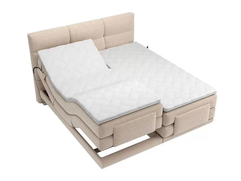 Palacio Conjunto Completo Boxspring, Cabeceira De Cama Acolchoada + Sommiers Articulados Eletricos + Colchão + Sobrecolchão 2X90X200 Cm Tecido Bege - Lodi Da * Cama De Adulto