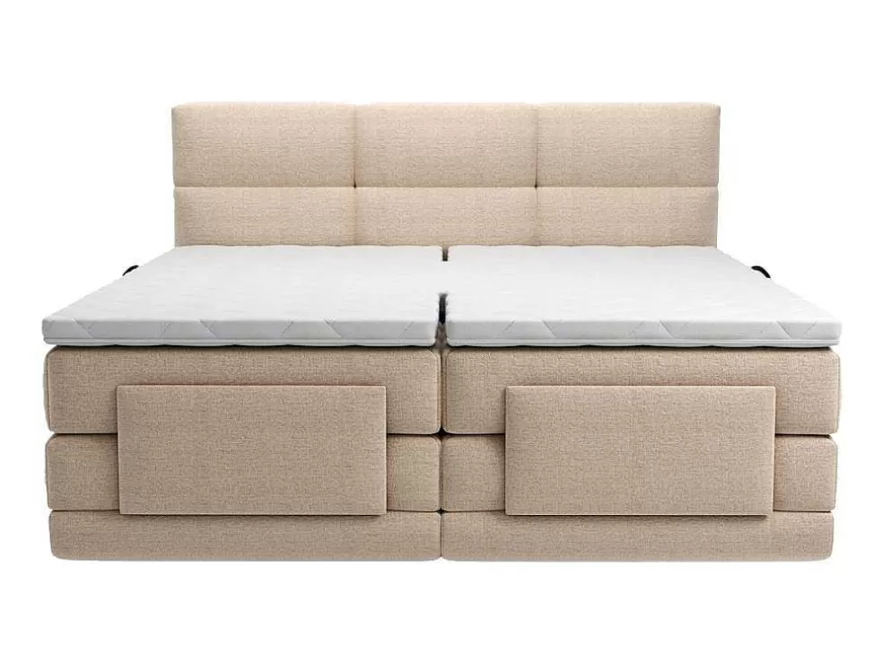 Palacio Conjunto Completo Boxspring, Cabeceira De Cama Acolchoada + Sommiers Articulados Eletricos + Colchão + Sobrecolchão 2X90X200 Cm Tecido Bege - Lodi Da * Cama De Adulto