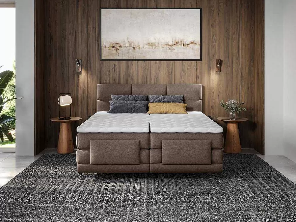 Palacio Conjunto Completo Boxspring Cabeceira De Cama Acolchoada + Sommiers Articulados Eletricos + Colchão + Sobrecolchão 2X80X200 Cm Tecido Castanho - Lodi De * Cama Articulada