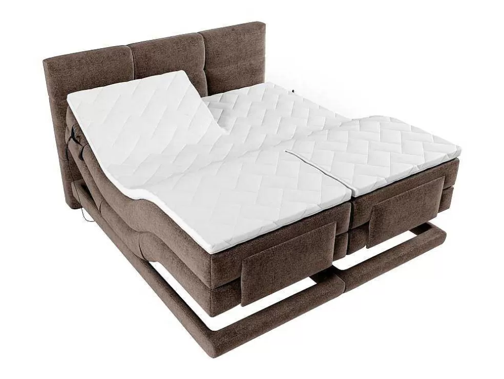 Palacio Conjunto Completo Boxspring Cabeceira De Cama Acolchoada + Sommiers Articulados Eletricos + Colchão + Sobrecolchão 2X90X200 Cm Tecido Castanho - Lodi De * Cama Articulada
