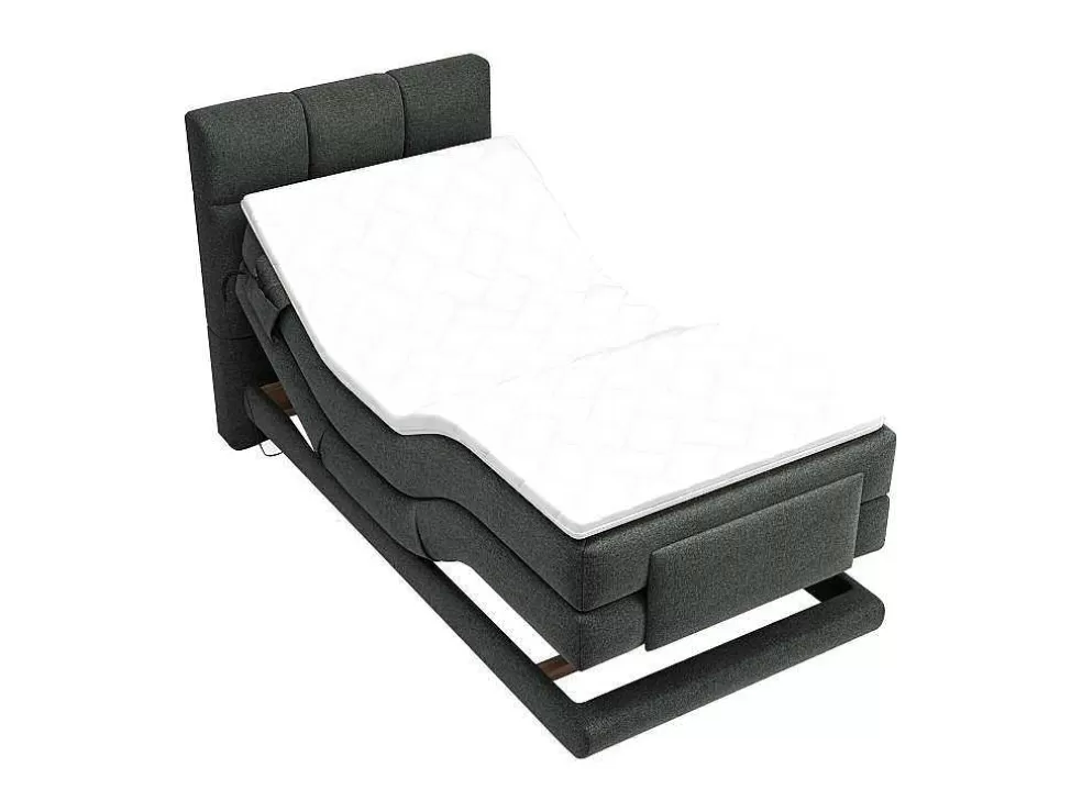 Palacio Conjunto Completo Boxspring, Cabeceira De Cama Acolchoada + Sommiers Articulados Eletricos + Colchão 100X200 Cm Tecido Antracite - Lodi Da * Cama Articulada
