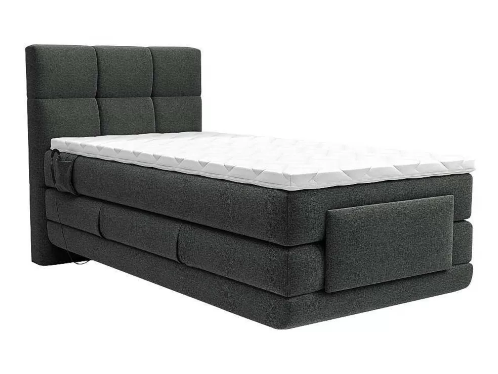 Palacio Conjunto Completo Boxspring, Cabeceira De Cama Acolchoada + Sommiers Articulados Eletricos + Colchão 100X200 Cm Tecido Antracite - Lodi Da * Cama Articulada
