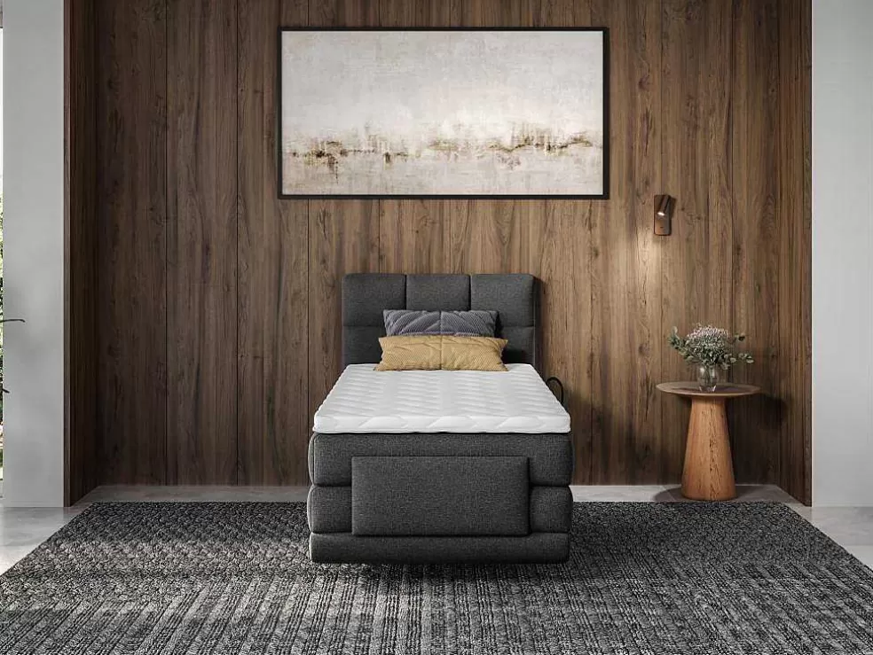 Palacio Conjunto Completo Boxspring, Cabeceira De Cama Acolchoada + Sommiers Articulados Eletricos + Colchão 100X200 Cm Tecido Antracite - Lodi Da * Cama Articulada