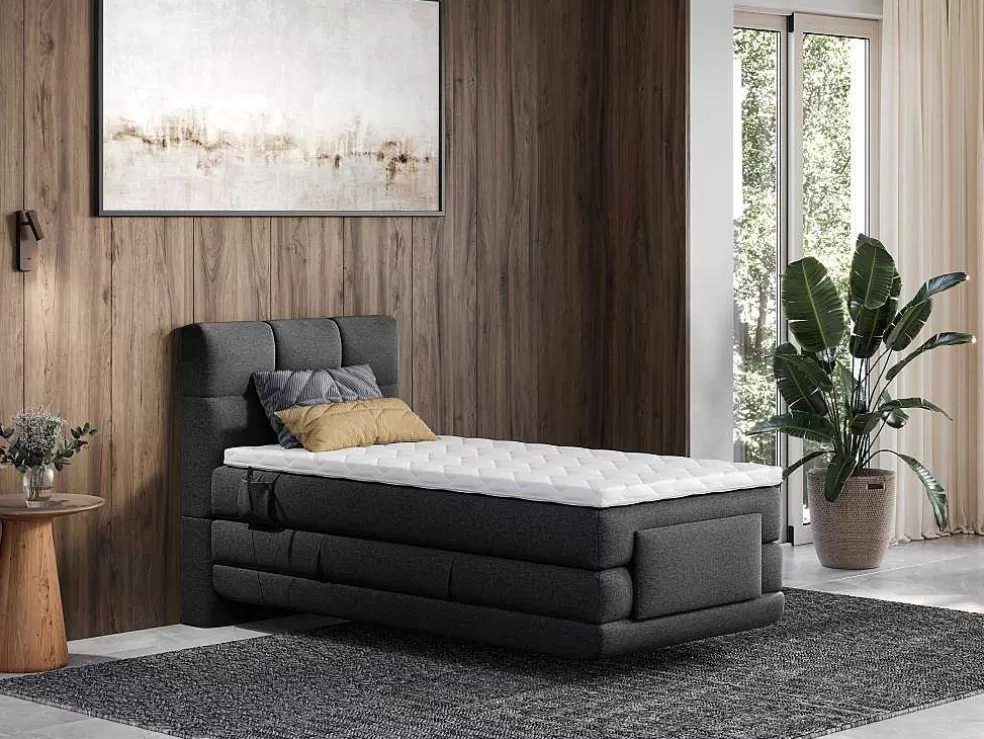Palacio Conjunto Completo Boxspring, Cabeceira De Cama Acolchoada + Sommiers Articulados Eletricos + Colchão 100X200 Cm Tecido Antracite - Lodi Da * Cama Articulada