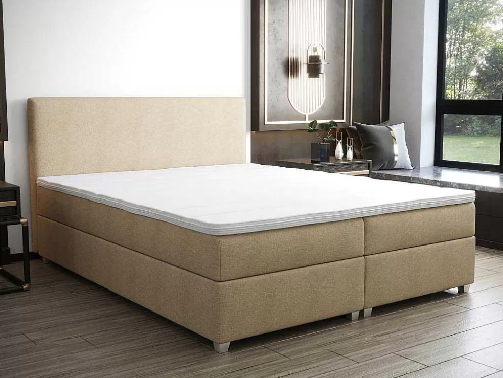 Ysmée Conjunto Completo Boxspring Com Cabeceira + Sommier + Colchão + Sobrecolchão 160 X 200 Cm Tecido Bege - Onan De Ysmee* Cama Boxspring, Cama Continental