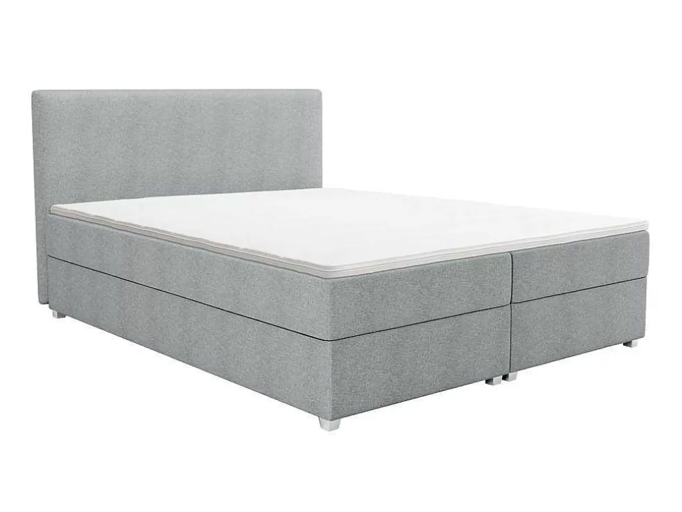 Ysmée Conjunto Completo Boxspring Com Cabeceira + Sommier + Colchão + Sobrecolchão 140 X 200 Cm Tecido Cinza-Claro - Onan De Ysmee* Cama Boxspring, Cama Continental