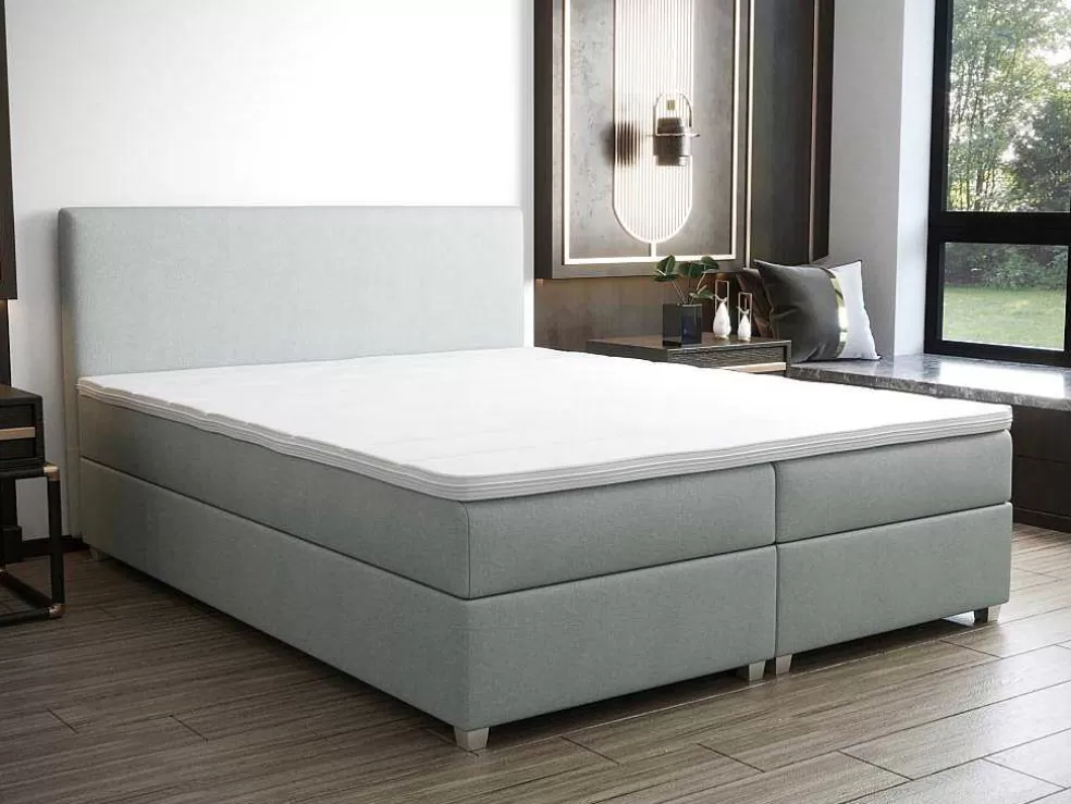 Ysmée Conjunto Completo Boxspring Com Cabeceira + Sommier + Colchão + Sobrecolchão 160 X 200 Cm Tecido Cinza-Claro - Onan De Ysmee* Cama Boxspring, Cama Continental