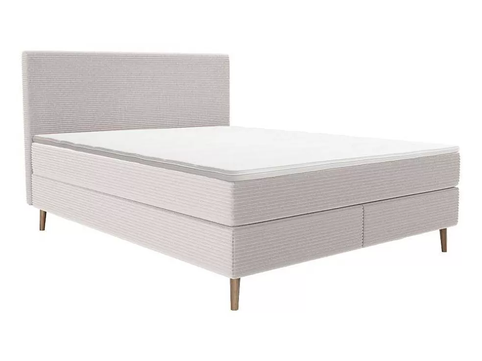 Ysmée Conjunto Completo Boxspring Com Cabeceira + Sommier + Colchão + Sobrecolchão 160 X 200 Cm Veludo Canelado Bege - Nara De Ysmee* Cama Boxspring, Cama Continental