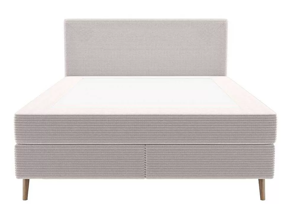 Ysmée Conjunto Completo Boxspring Com Cabeceira + Sommier + Colchão + Sobrecolchão 160 X 200 Cm Veludo Canelado Bege - Nara De Ysmee* Cama Boxspring, Cama Continental