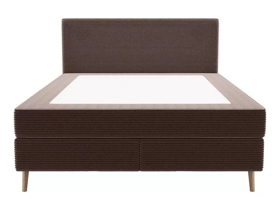 Ysmée Conjunto Completo Boxspring Com Cabeceira + Sommier + Colchão + Sobrecolchão 160 X 200 Cm Veludo Canelado Castanho - Nara De Ysmee* Cama Boxspring, Cama Continental