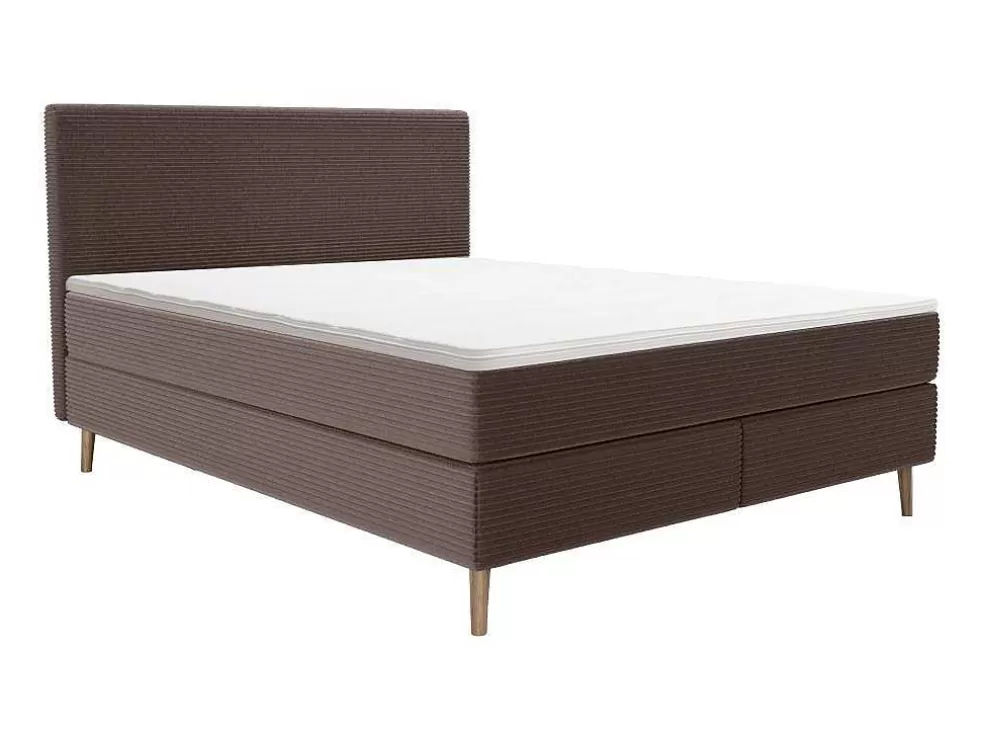 Ysmée Conjunto Completo Boxspring Com Cabeceira + Sommier + Colchão + Sobrecolchão 180 X 200 Cm Veludo Canelado Castanho - Nara De Ysmee* Cama Boxspring, Cama Continental