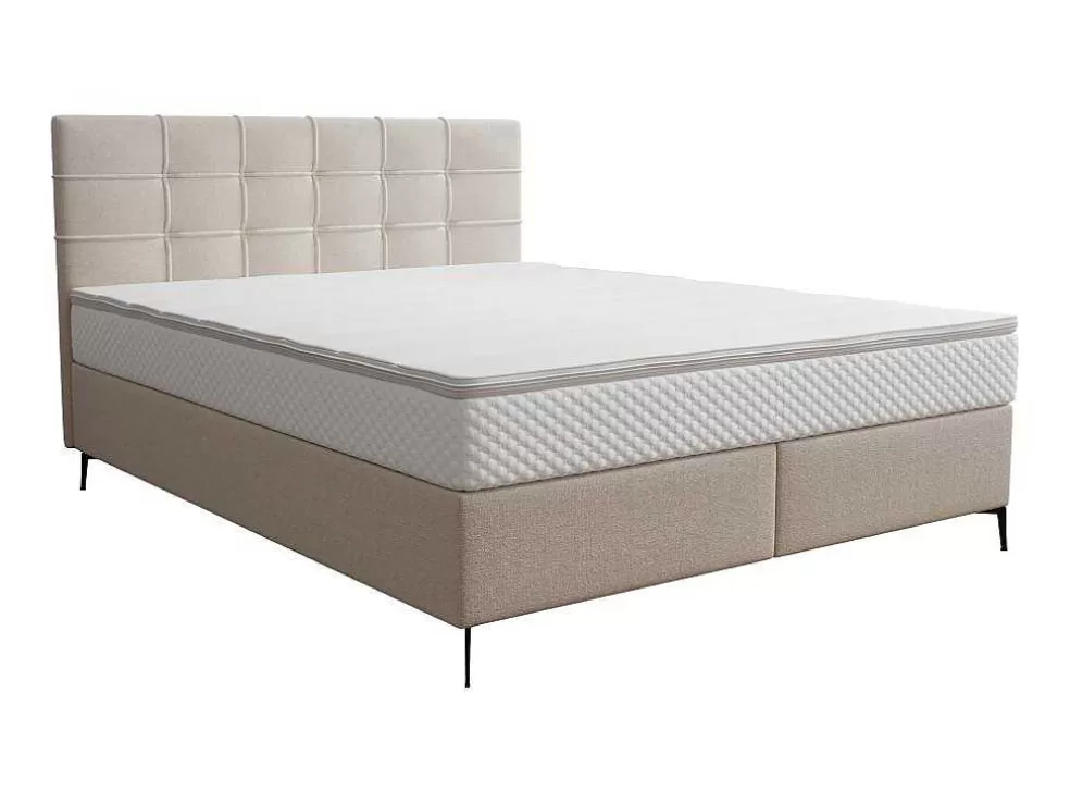 Ysmée Conjunto Completo Boxspring Com Cabeceira Estofada + Sommier + Colchão + Sobrecolchão 160 X 200 Cm Tecido Bege - Inao De Ysmee* Cama Boxspring, Cama Continental