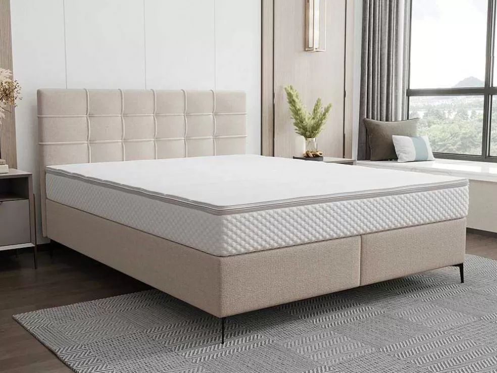 Ysmée Conjunto Completo Boxspring Com Cabeceira Estofada + Sommier + Colchão + Sobrecolchão 160 X 200 Cm Tecido Bege - Inao De Ysmee* Cama Boxspring, Cama Continental