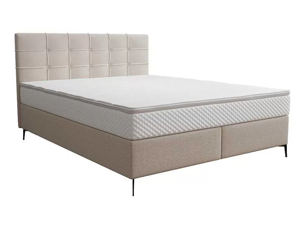 Ysmée Conjunto Completo Boxspring Com Cabeceira Estofada + Sommier + Colchão + Sobrecolchão 180 X 200 Cm Tecido Bege - Inao De Ysmee* Cama Boxspring, Cama Continental