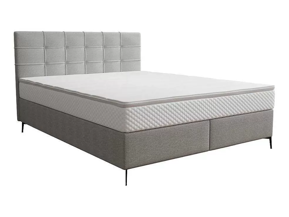 Ysmée Conjunto Completo Boxspring Com Cabeceira Estofada + Sommier + Colchão + Sobrecolchão 180 X 200 Cm Tecido Cinza-Claro - Inao De Ysmee* Cama Boxspring, Cama Continental