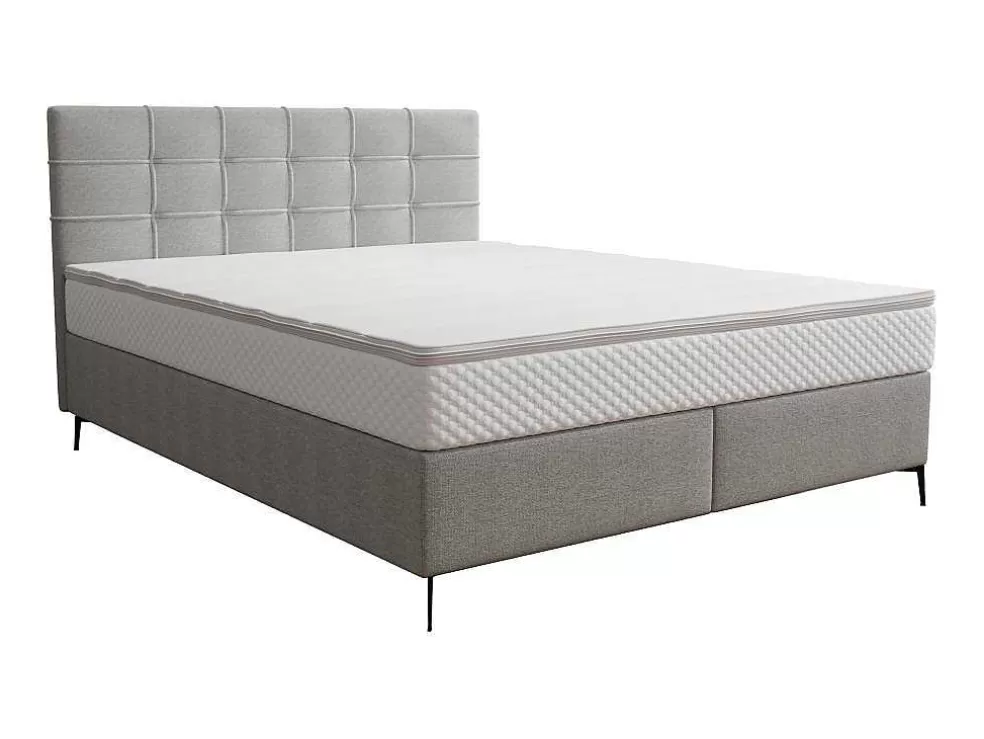 Ysmée Conjunto Completo Boxspring Com Cabeceira Estofada + Sommier + Colchão + Sobrecolchão 160 X 200 Cm Tecido Cinza-Claro - Inao De Ysmee* Cama Boxspring, Cama Continental