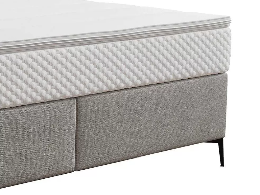 Ysmée Conjunto Completo Boxspring Com Cabeceira Estofada + Sommier + Colchão + Sobrecolchão 160 X 200 Cm Tecido Cinza-Claro - Inao De Ysmee* Cama Boxspring, Cama Continental