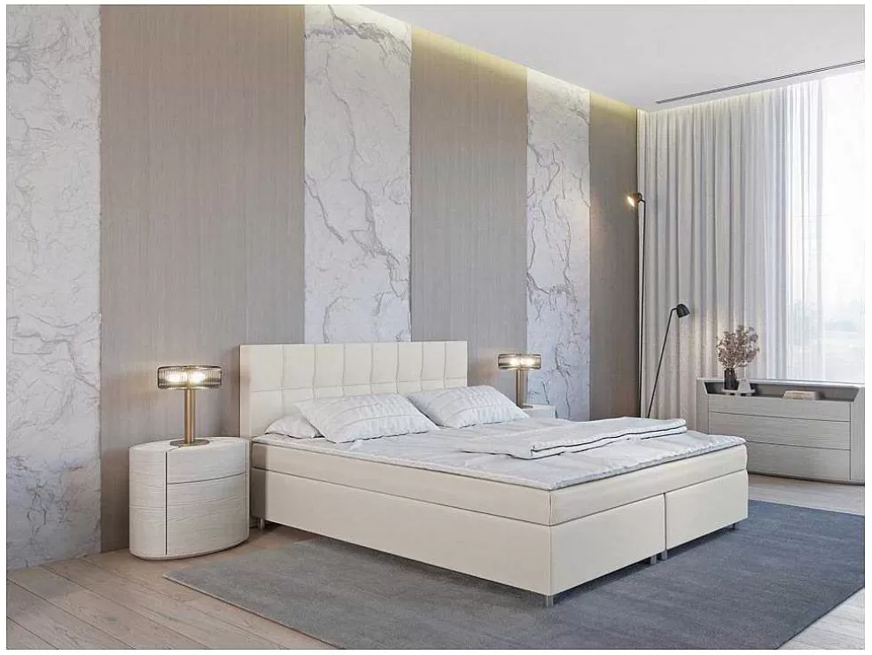 Ysmée Conjunto Completo Boxspring Siero Da Ysmee 180 X 200 Cm Tecido Cor Marfim* Cama Boxspring, Cama Continental