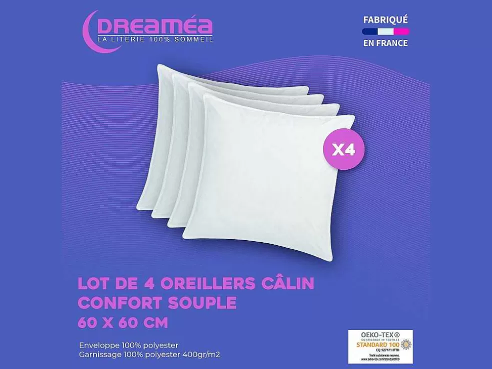DREAMEA Conjunto De 4 Almofadas Calin 60 X 60 Cm 400 G Branco - Torivia* Almofada