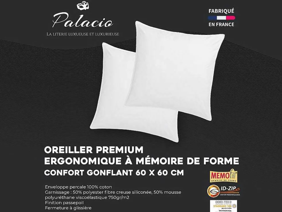 Palacio Conjunto De 2 Almofadas Memória De Forma Memofill 60 X 60 Cm Percal De Algodao 91 Fios/Cm 750 G Branco - Auxence* Almofada