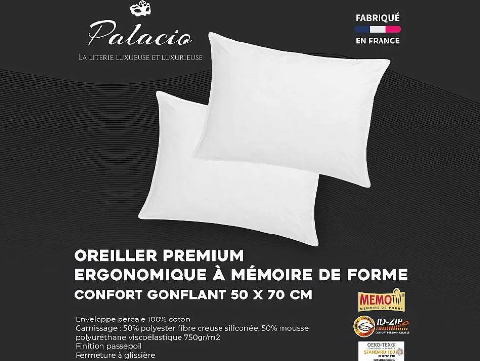 Palacio Conjunto De 2 Almofadas Memória De Forma Memofill 50 X 70 Cm Percal De Algodao 91 Fios/Cm 750 G Branco - Auxence* Almofada