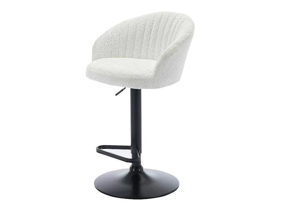 Vente-unique Conjunto De 2 Bancos Altos Em Tecido Boucle E Metal Branco - Doraliz* Bancos De Bar