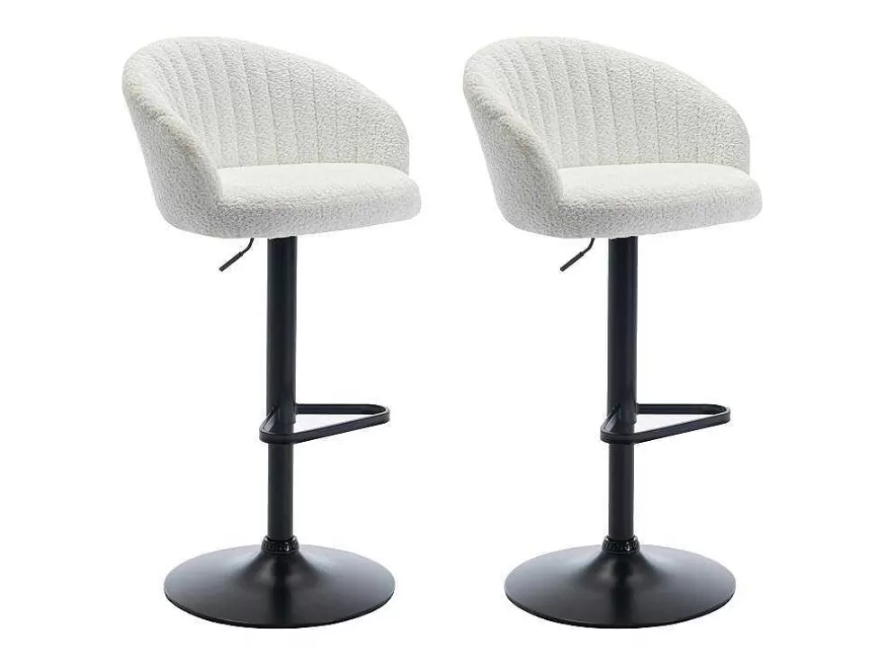 Vente-unique Conjunto De 2 Bancos Altos Em Tecido Boucle E Metal Branco - Doraliz* Bancos De Bar
