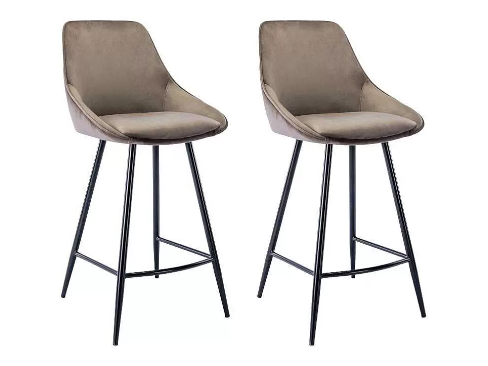 Vente-unique Conjunto De 2 Bancos Altos Em Veludo Cor Taupe - Masurie* Bancos De Bar