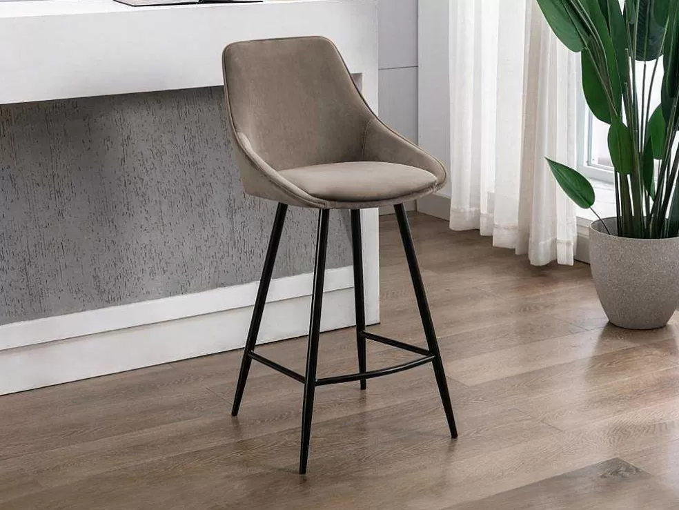 Vente-unique Conjunto De 2 Bancos Altos Em Veludo Cor Taupe - Masurie* Bancos De Bar