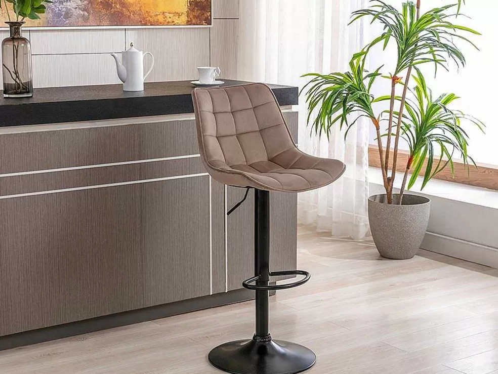 Vente-unique Conjunto De 2 Bancos Altos Em Veludo E Metal Cor Bege - Lima* Bancos De Bar