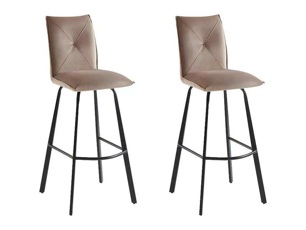 Vente-unique Conjunto De 2 Bancos Altos Em Veludo E Metal Cor Taupe - Indilane* Bancos De Bar