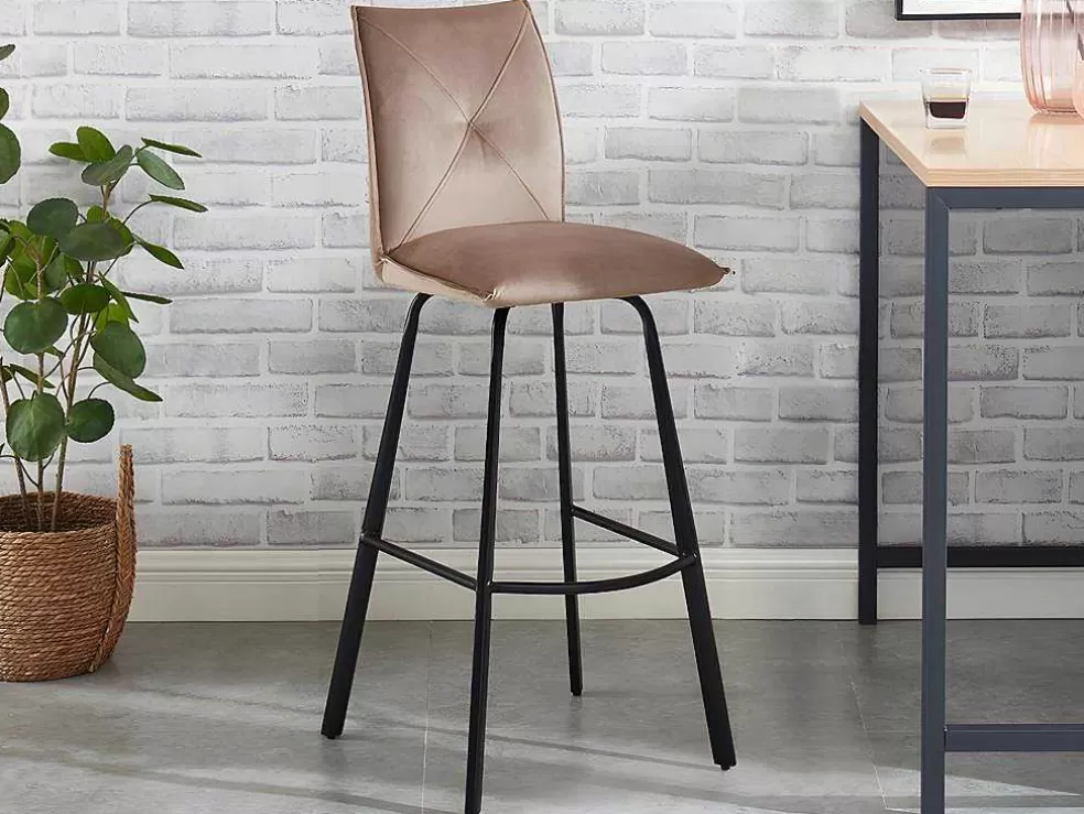 Vente-unique Conjunto De 2 Bancos Altos Em Veludo E Metal Cor Taupe - Indilane* Bancos De Bar