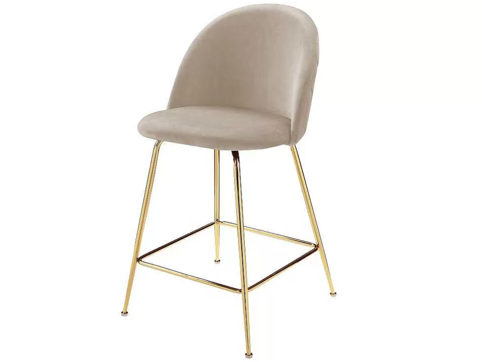 Vente-unique Conjunto De 2 Bancos Altos Em Veludo E Metal Dourado Cor Bege - Melbourne* Bancos De Bar