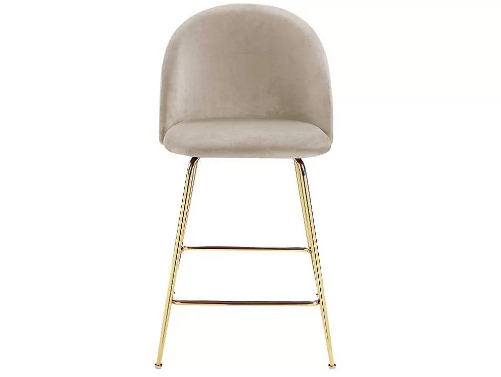 Vente-unique Conjunto De 2 Bancos Altos Em Veludo E Metal Dourado Cor Bege - Melbourne* Bancos De Bar