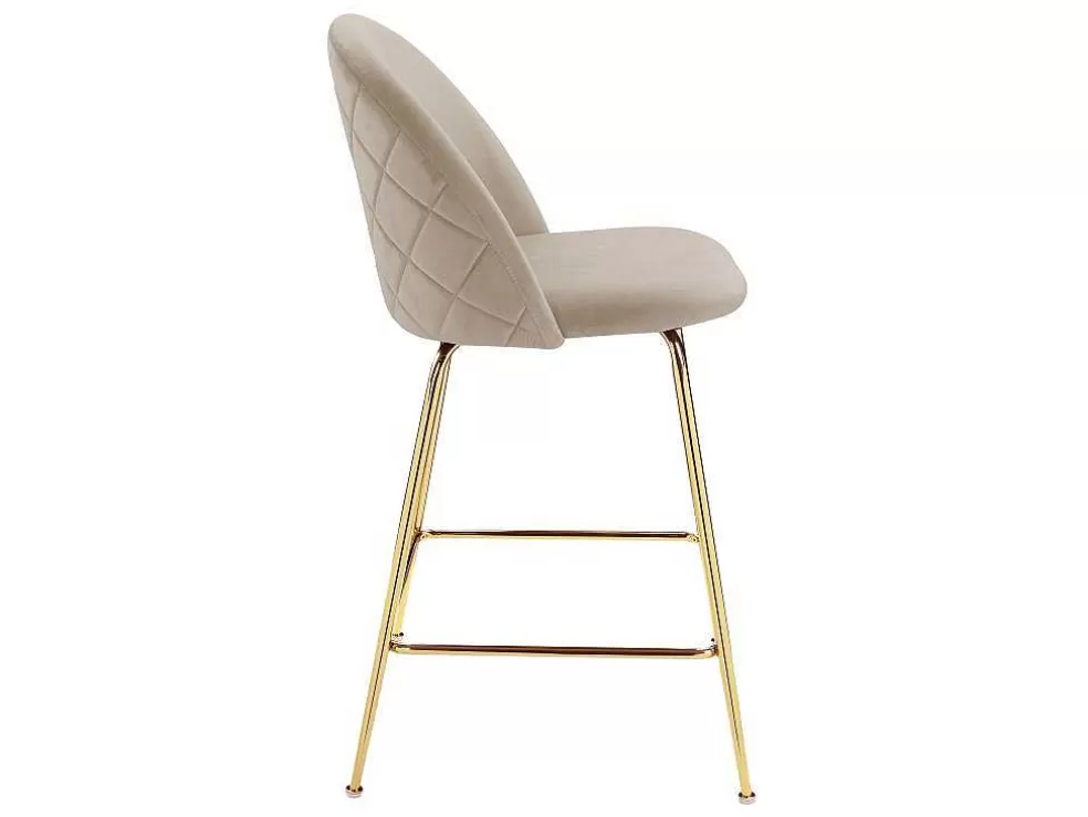Vente-unique Conjunto De 2 Bancos Altos Em Veludo E Metal Dourado Cor Bege - Melbourne* Bancos De Bar