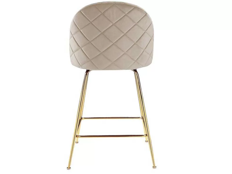Vente-unique Conjunto De 2 Bancos Altos Em Veludo E Metal Dourado Cor Bege - Melbourne* Bancos De Bar