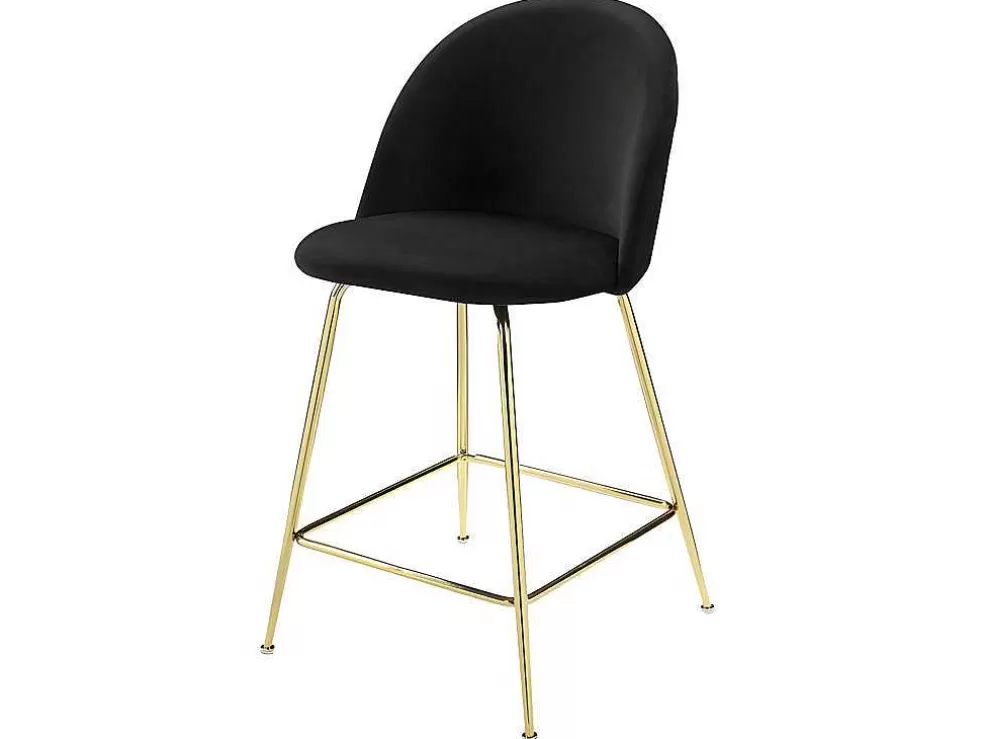 Vente-unique Conjunto De 2 Bancos Altos Em Veludo E Metal Dourado Cor Preto - Melbourne* Bancos De Bar