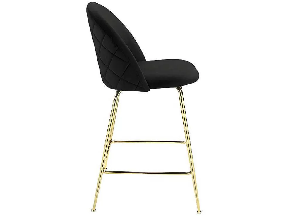 Vente-unique Conjunto De 2 Bancos Altos Em Veludo E Metal Dourado Cor Preto - Melbourne* Bancos De Bar