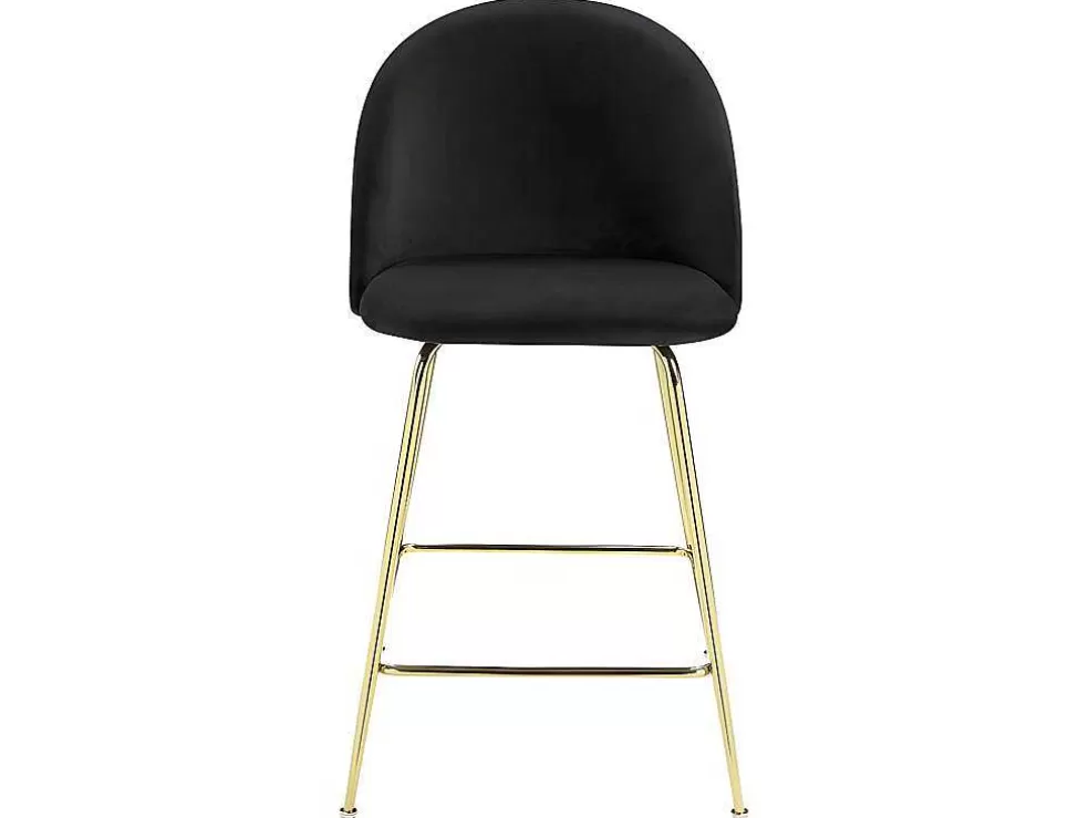 Vente-unique Conjunto De 2 Bancos Altos Em Veludo E Metal Dourado Cor Preto - Melbourne* Bancos De Bar